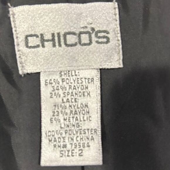 CHICO'S Black Tan Plaid Gold Lace Overlay 3/4 Sleeve Blazer Jacket Size 2 LARGE - Picture 4 of 15